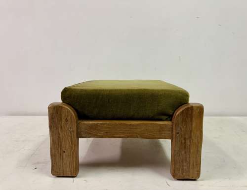 1960s Oak Brutalist Stool or Ottoman by De Puydt
