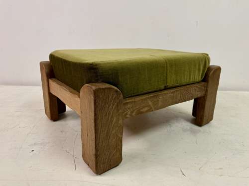 1960s Oak Brutalist Stool or Ottoman by De Puydt
