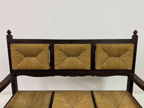 1950s French Rush Seat Bench in the Style of Charles Dudouyt