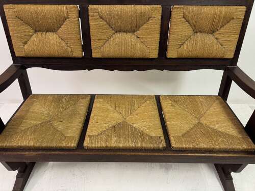 1950s French Rush Seat Bench in the Style of Charles Dudouyt