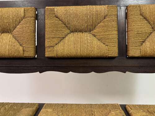 1950s French Rush Seat Bench in the Style of Charles Dudouyt