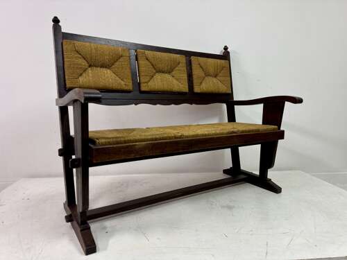 1950s French Rush Seat Bench in the Style of Charles Dudouyt