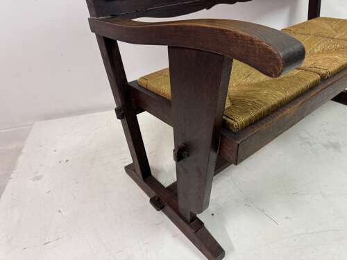 1950s French Rush Seat Bench in the Style of Charles Dudouyt