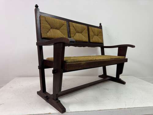1950s French Rush Seat Bench in the Style of Charles Dudouyt