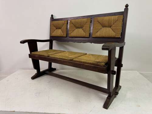 1950s French Rush Seat Bench in the Style of Charles Dudouyt