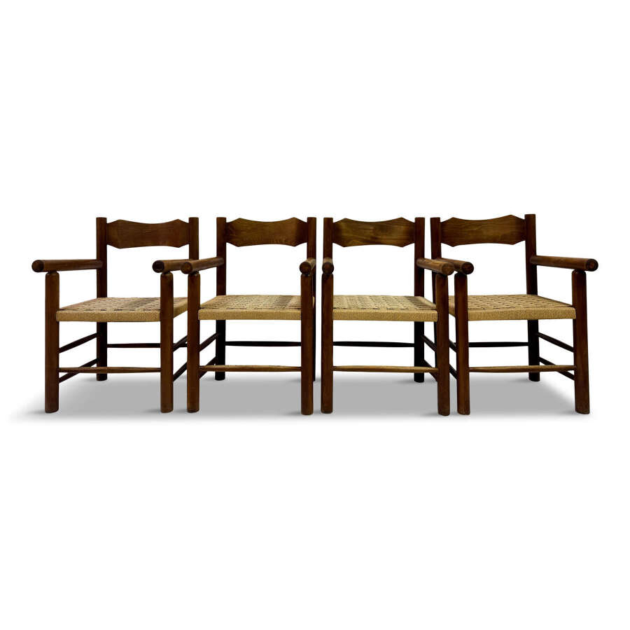 Set of Four Mid-Century Italian Armchairs with Rope Seats