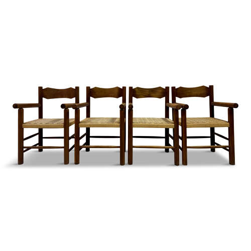 Set of Four Mid-Century Italian Armchairs with Rope Seats