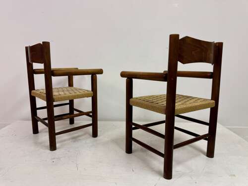 Set of Four Mid-Century Italian Armchairs with Rope Seats