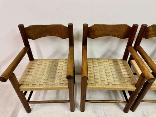 Set of Four Mid-Century Italian Armchairs with Rope Seats