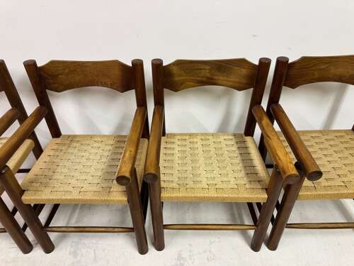 Set of Four Mid-Century Italian Armchairs with Rope Seats