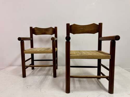 Set of Four Mid-Century Italian Armchairs with Rope Seats
