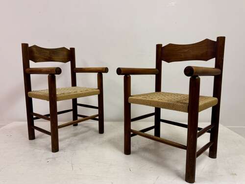 Set of Four Mid-Century Italian Armchairs with Rope Seats