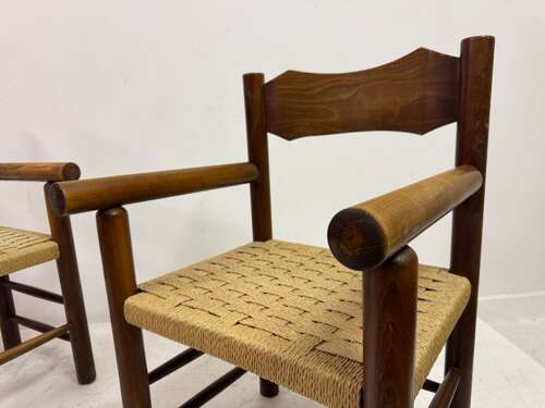 Set of Four Mid-Century Italian Armchairs with Rope Seats