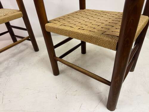 Set of Four Mid-Century Italian Armchairs with Rope Seats