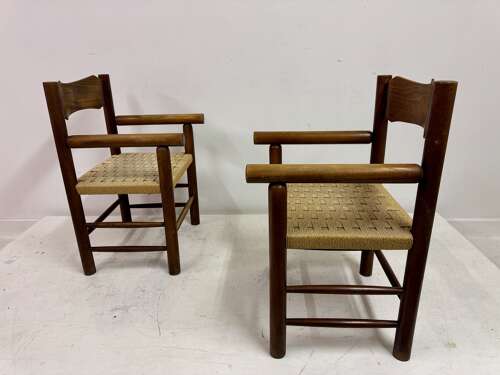 Set of Four Mid-Century Italian Armchairs with Rope Seats