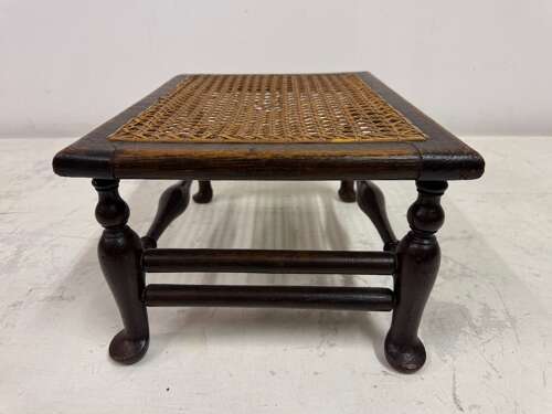 Small Antique Oak Stool with Canework