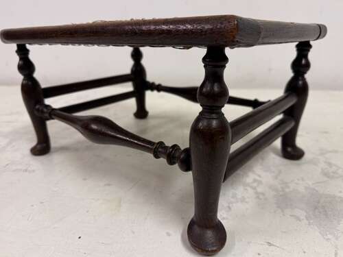Small Antique Oak Stool with Canework
