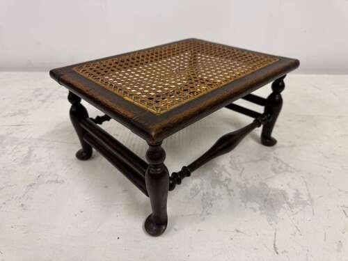 Small Antique Oak Stool with Canework