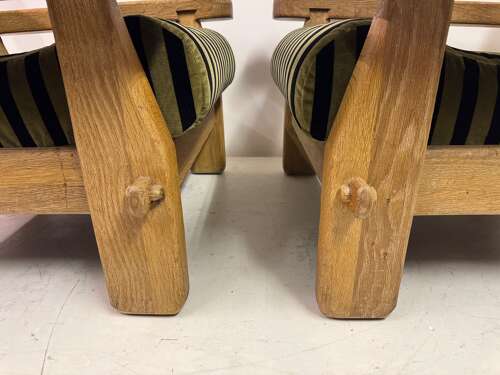 Pair of Belgian Brutalist Oak Armchairs by De Puydt