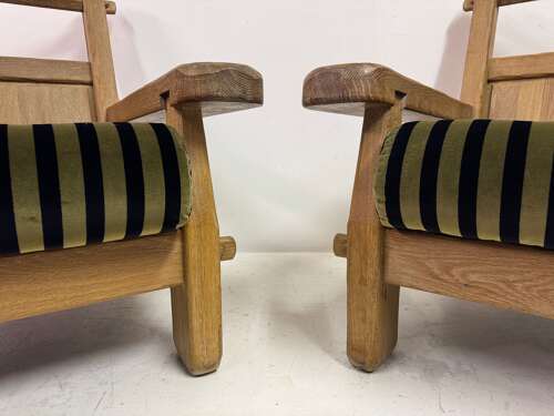 Pair of Belgian Brutalist Oak Armchairs by De Puydt