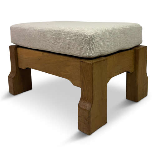 Belgian Oak Stool by De Puydt in Neutral Fabric
