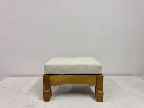 Belgian Oak Stool by De Puydt in Neutral Fabric