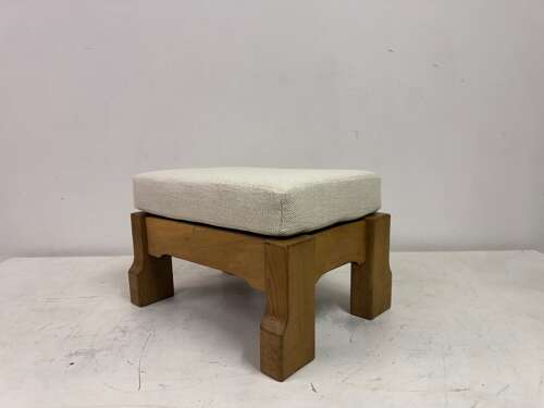 Belgian Oak Stool by De Puydt in Neutral Fabric