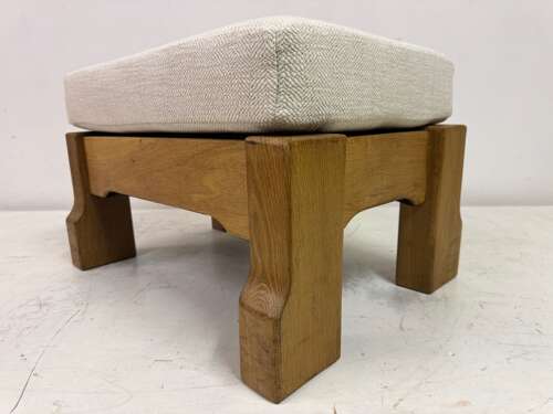Belgian Oak Stool by De Puydt in Neutral Fabric