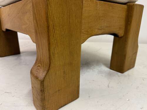 Belgian Oak Stool by De Puydt in Neutral Fabric