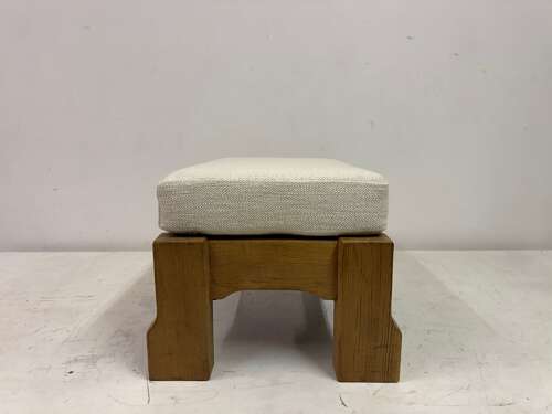 Belgian Oak Stool by De Puydt in Neutral Fabric