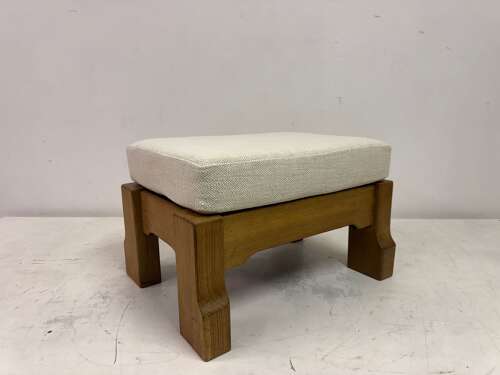 Belgian Oak Stool by De Puydt in Neutral Fabric