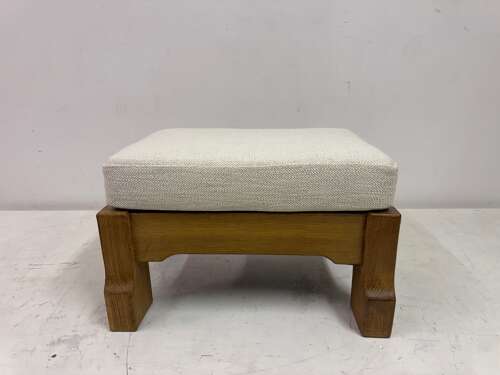 Belgian Oak Stool by De Puydt in Neutral Fabric