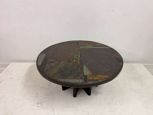 Brutalist Slate and Stone Coffee Table in the Style of Paul Kingma, 1970s
