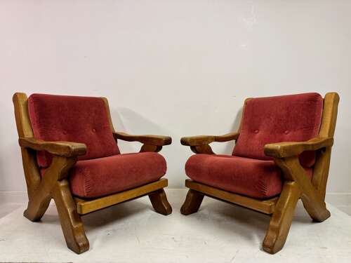 Pair of 1960s Belgian Brutalist Armchairs