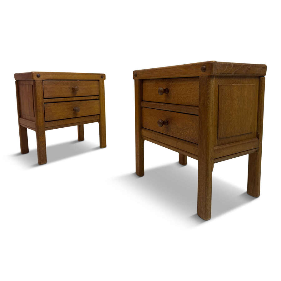 Pair of Brutalist Oak Bedside Tables, 1960s