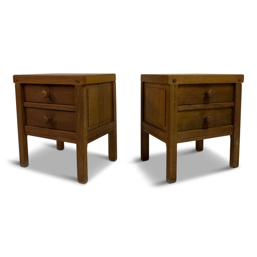 Pair of Brutalist Oak Bedside Cabinets, 1970s