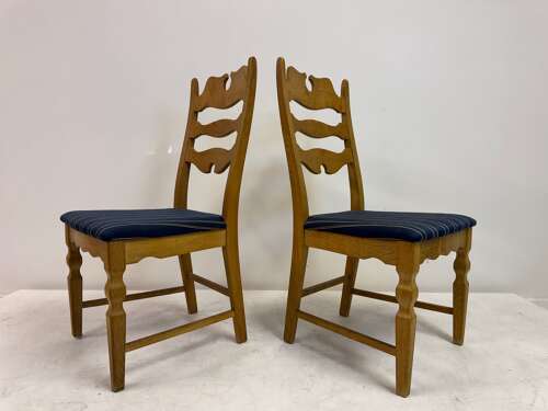 Set of Six “Razorblade” Dining Chairs by Henning Kjaernulf, Oak, 1960s