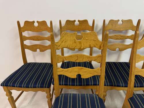 Set of Six “Razorblade” Dining Chairs by Henning Kjaernulf, Oak, 1960s