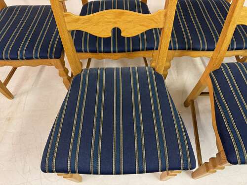 Set of Six “Razorblade” Dining Chairs by Henning Kjaernulf, Oak, 1960s