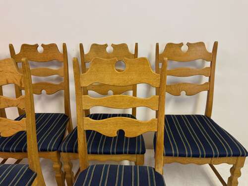 Set of Six “Razorblade” Dining Chairs by Henning Kjaernulf, Oak, 1960s