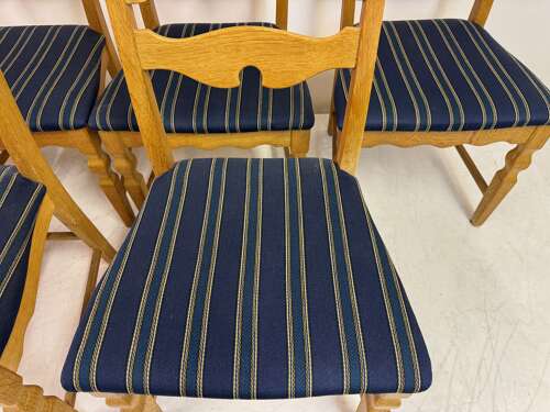 Set of Six “Razorblade” Dining Chairs by Henning Kjaernulf, Oak, 1960s
