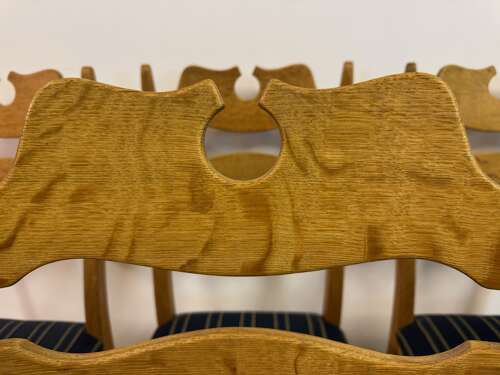 Set of Six “Razorblade” Dining Chairs by Henning Kjaernulf, Oak, 1960s