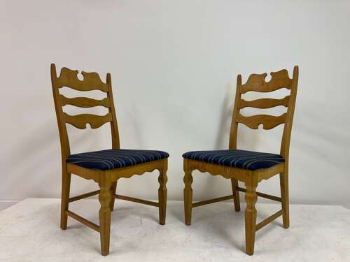 Set of Six “Razorblade” Dining Chairs by Henning Kjaernulf, Oak, 1960s