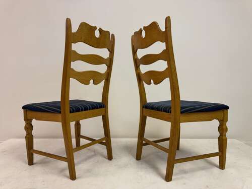 Set of Six “Razorblade” Dining Chairs by Henning Kjaernulf, Oak, 1960s