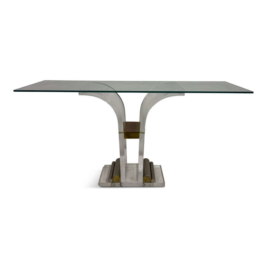 Pair of Lucite and Metal Console Tables