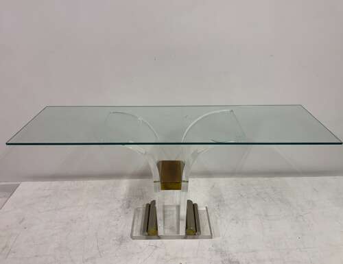 Pair of Lucite and Metal Console Tables