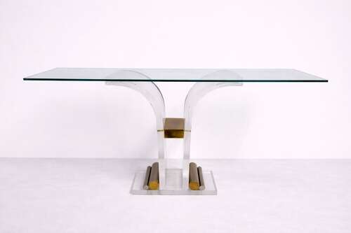 Pair of Lucite and Metal Console Tables