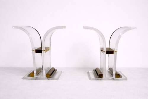 Pair of Lucite and Metal Console Tables