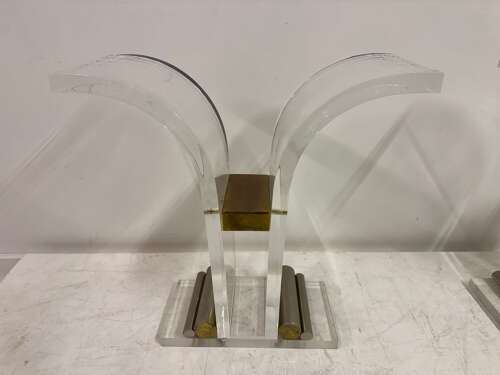 Pair of Lucite and Metal Console Tables
