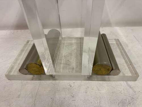 Pair of Lucite and Metal Console Tables